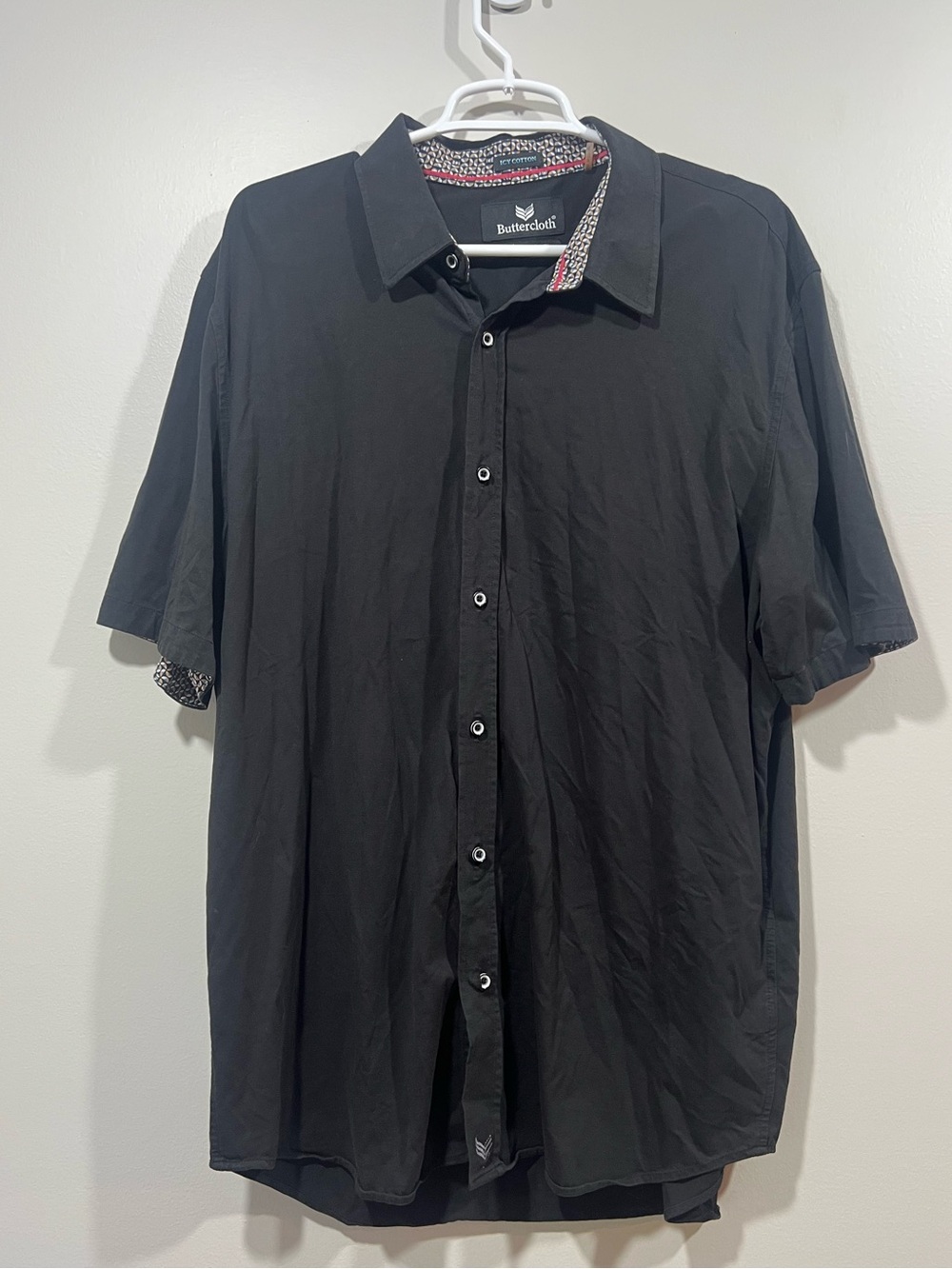 Buttercloth Black Short-Sleeve Button-Down Shirt Size 2XL